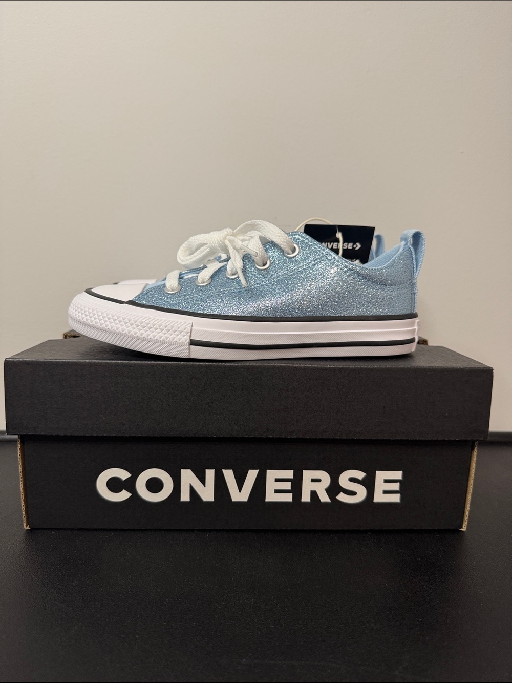 Converse All Star Low Top Glitter Sneaker Blue Youth Size 12 New NIB